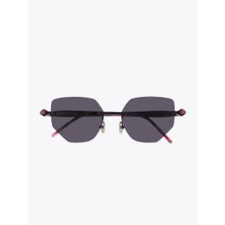 Kuboraum Mask P58 Frameless Cat-Eye Sunglasses Black with folded temples front view