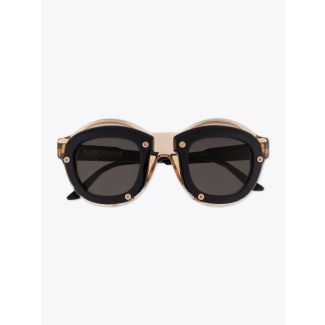Kuboraum Mask W1 Round-Frame Sunglasses Honey/Black frame with temples folded front view