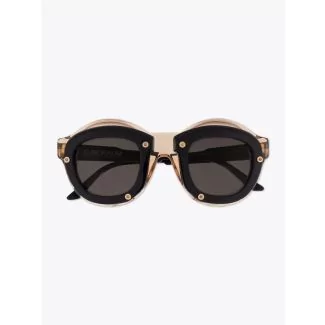 Kuboraum Mask W1 Round-Frame Sunglasses Honey/Black frame with temples folded front view