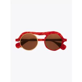 Masahiromaruyama Monocle MM-0051 No.3 Sunglasses Marble Red / Gold Front View