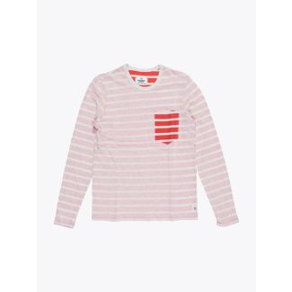 Reigning Champ Long Sleeve Pocket Tee Heather Ash/Red Stripe Front