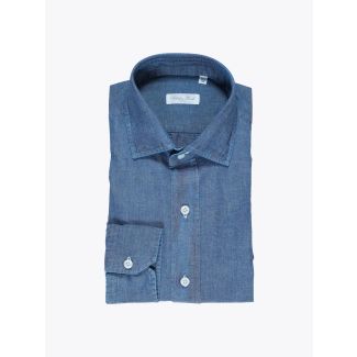 Salvatore Piccolo Slim Fit Collar PC Open Cotton Chambray Shirt Blue