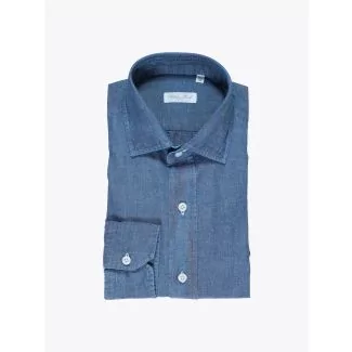 Salvatore Piccolo Slim Fit Collar PC Open Cotton Chambray Shirt Blue