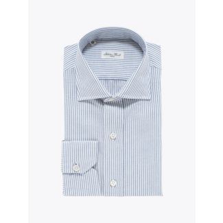 Salvatore Piccolo Slim Fit Collar PC-Open Striped Blue Cotton Oxford Shirt White