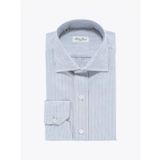 Salvatore Piccolo Slim Fit Collar PC-Open Striped Blue Cotton Oxford Shirt White