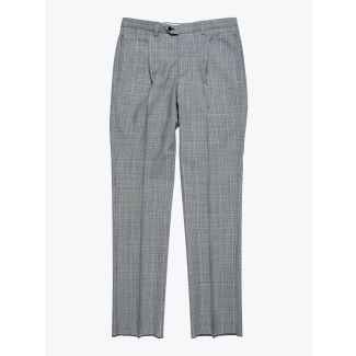 Salvatore Piccolo Slim-Fit Pleated Pants Checked Grey/Black Front View