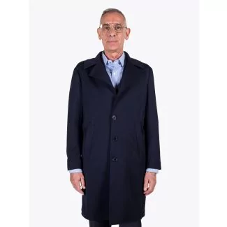 Salvatore Piccolo Duster Coat in Navy Blue Wool Front View