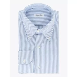 Salvatore Piccolo Slim Fit Button Down Striped Oxford Shirt Blue 1