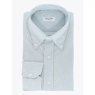 Salvatore Piccolo Slim Fit Button Down Striped Oxford Shirt Green 1