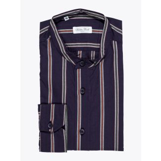 Salvatore Piccolo Grandad-Collar Shirt Striped Navy Blue 1
