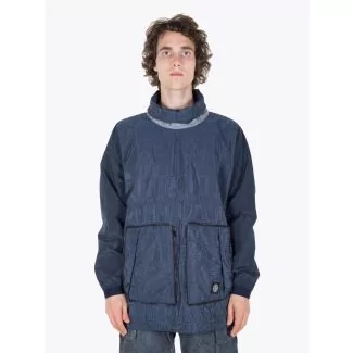 Stone Island Anorak SI House Check Jaquard On Nylon Metal Black Watro Packable Dark Blue Full View